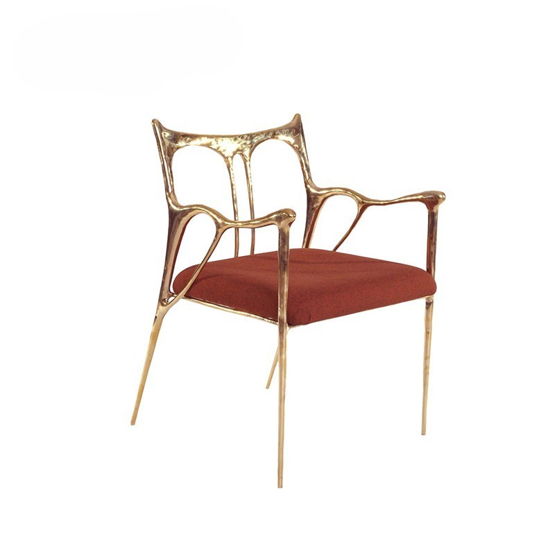 Luxury hotel furniture: gold stainless steel upholstered coffee chair, dining chair