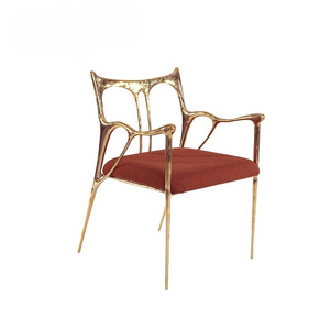 Luxury hotel furniture: gold stainless steel upholstered coffee chair, dining chair