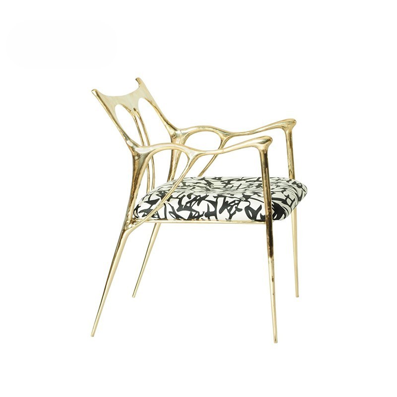 Luxury hotel furniture: gold stainless steel upholstered coffee chair, dining chair