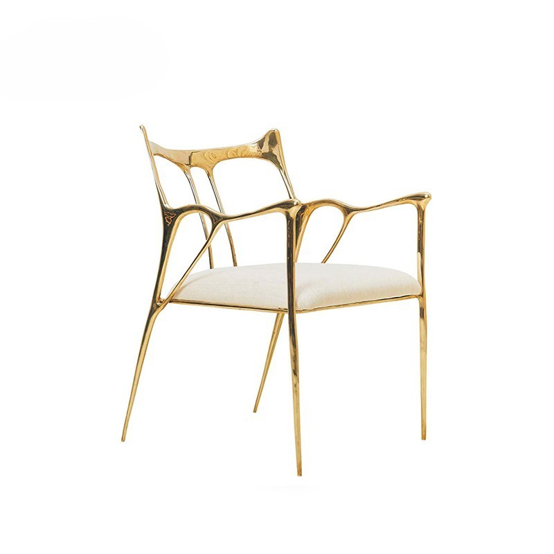 Luxury hotel furniture: gold stainless steel upholstered coffee chair, dining chair