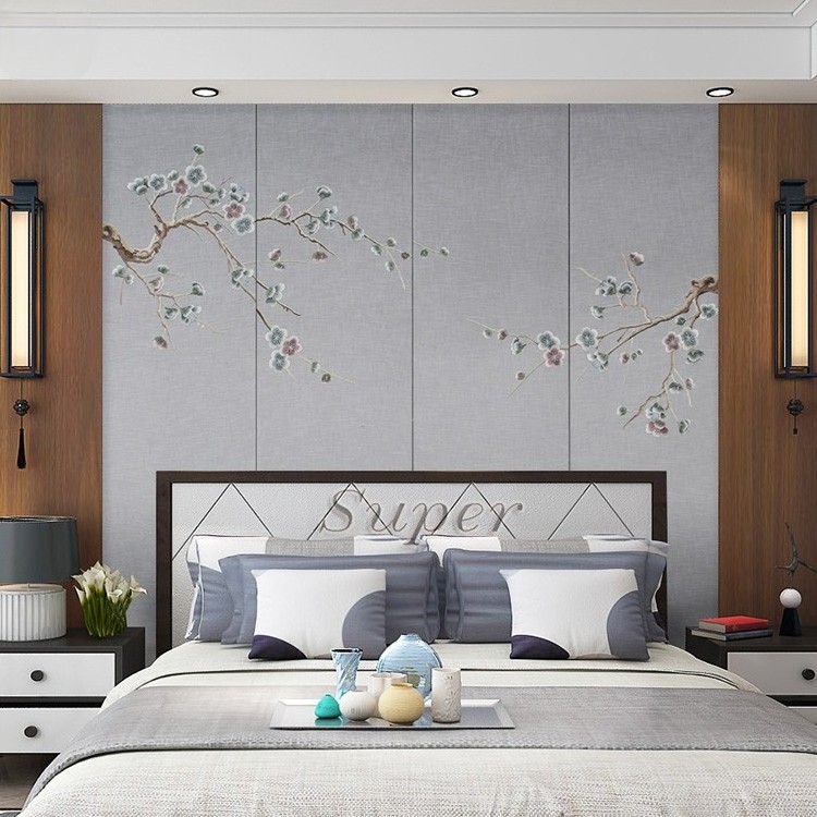 Modern design 3D wallpaper LED light leather engraving embroidery wall decorative panels