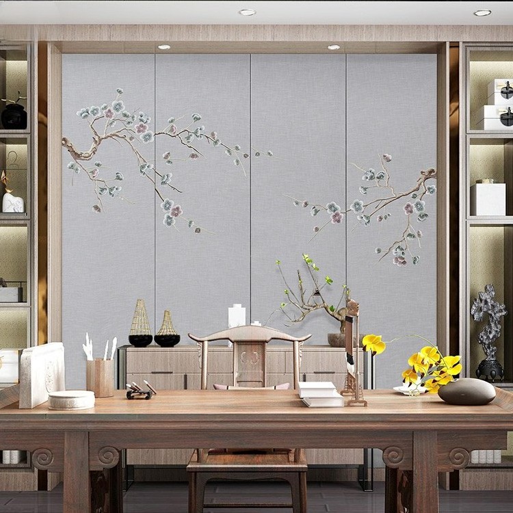 Modern design 3D wallpaper LED light leather engraving embroidery wall decorative panels