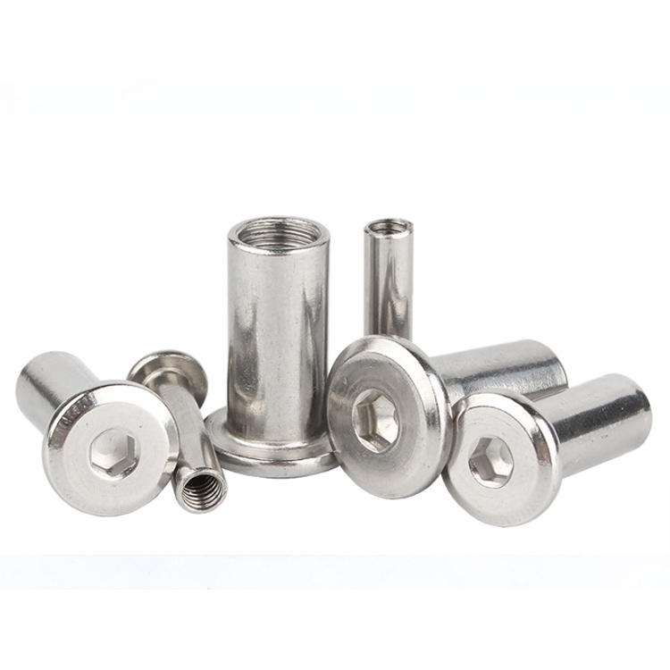 Stainless Steel Flat Head Hexagon Socket Sleeve Barrel Connector Nut Hex Socket Flat Head Sleeve Barrel Nut