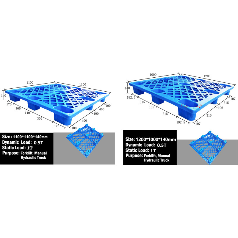 Heavy-Duty Single Side Reusable Logistics Pallets 4-Way Entry Nine Feet Plastic Stacking Grid Pallets