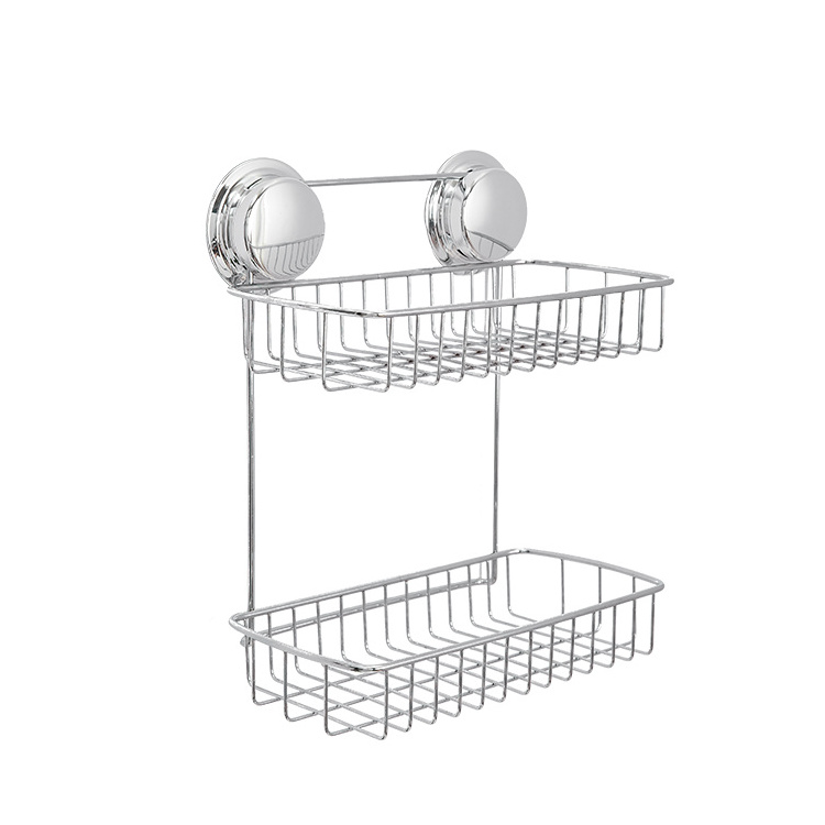 Bathroom Removable Rack Wall Hanging Wire Basket Dual Tier Suction Cup Shower Caddy