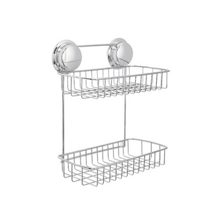 Bathroom Removable Rack Wall Hanging Wire Basket Dual Tier Suction Cup Shower Caddy