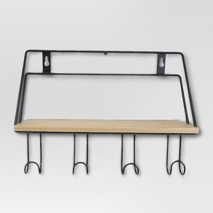 SMETA approved factory Wood and metal wall shelf - Threshold , Black & Wooden polis Powder coating ,Metal wire Wall Rack