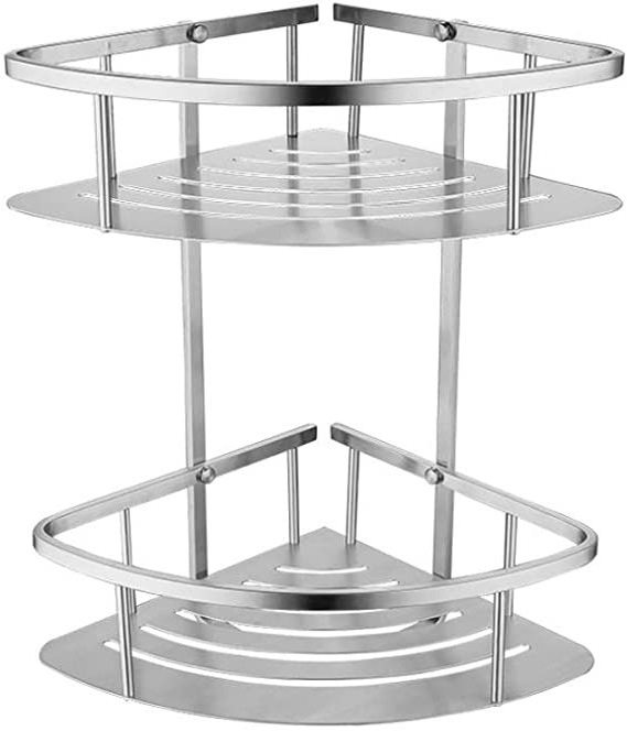 2 Tier Bathroom Caddy Shower Corner Shelf Triangular Shower Caddy Basket Bathroom Shelves Stainless Steel Double