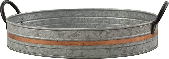 Galvanized Metal Serving Tray Handles, Farmhouse Tray with Copper Strip, Decorative Centerpiece for Coffee Table