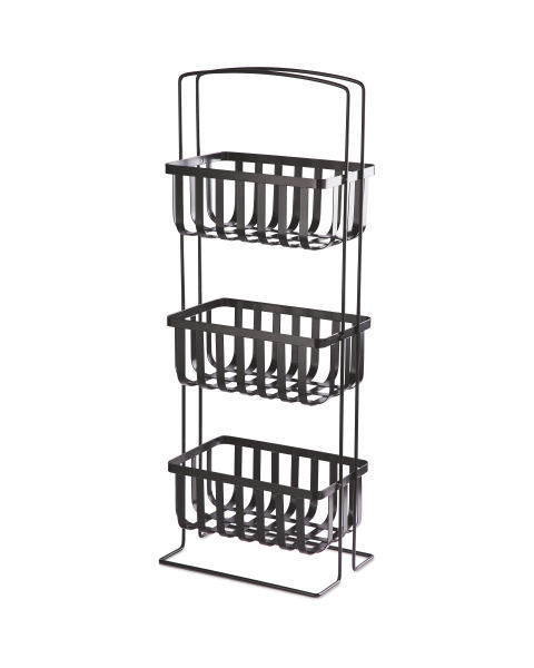 Bathroom Caddy hanging bathroom shower 3 Tier Metal Spa Tower with Bamboo Handles in Black Iron