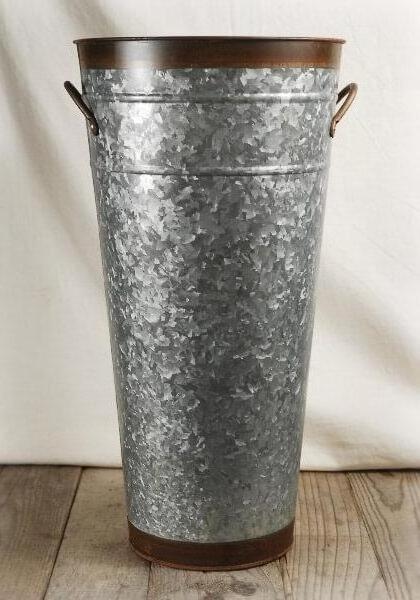 Garden Antique Galvanized Tall Flower Vase Rustic Farmhouse Style Galvanized Metal Floor Vase Decoration