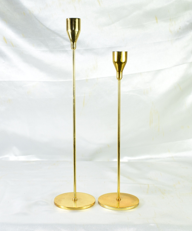 Brass Candle stand gold pelted set of 2 Round shape brass polished stand