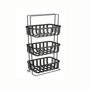 Bathroom Caddy hanging bathroom shower 3 Tier Metal Spa Tower with Bamboo Handles in Black Iron