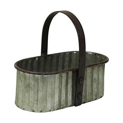 Galvanized Tool Caddy With Antique Design Home And Garden Black Colour Metal Rod Handle Shelving Unit