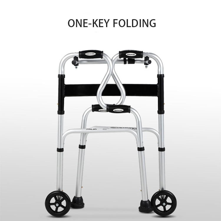 Wholesale Aluminum Folding Walker With 2 Wheels Elderly Stand Up Assist Walker Rehabilitation Walker For Adults