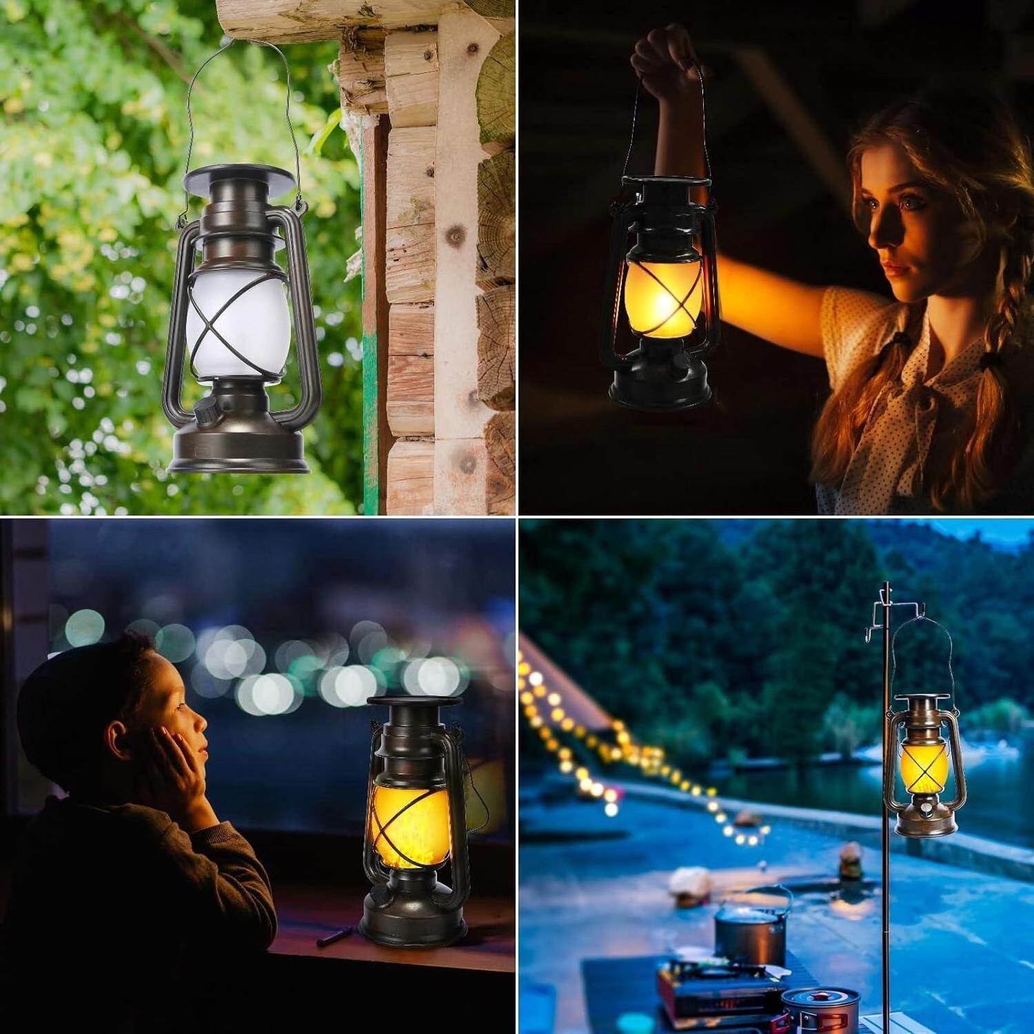 Solar lanterns outdoor lanterns, retro hanging lanterns and realistic dance flame LED lanterns, Christmas garden decoration