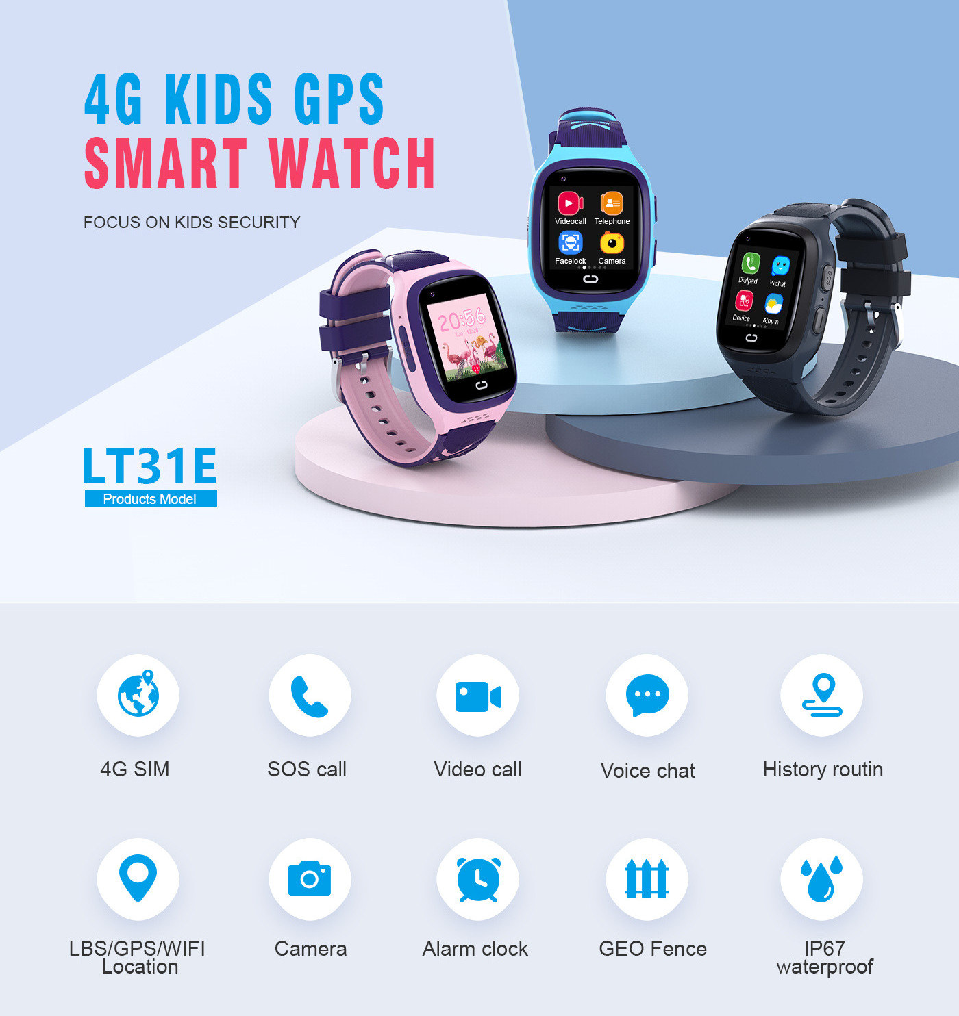 LT31 Smartwatch ROHS CE 4G GPS Nano SIM Card Waterproof SOS Video Call Message Smart Watch for Kids