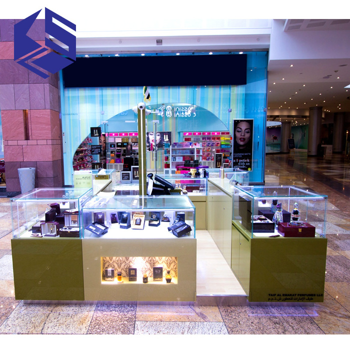 High end glass mall kiosk display furniture luxury perfume kiosk for sale