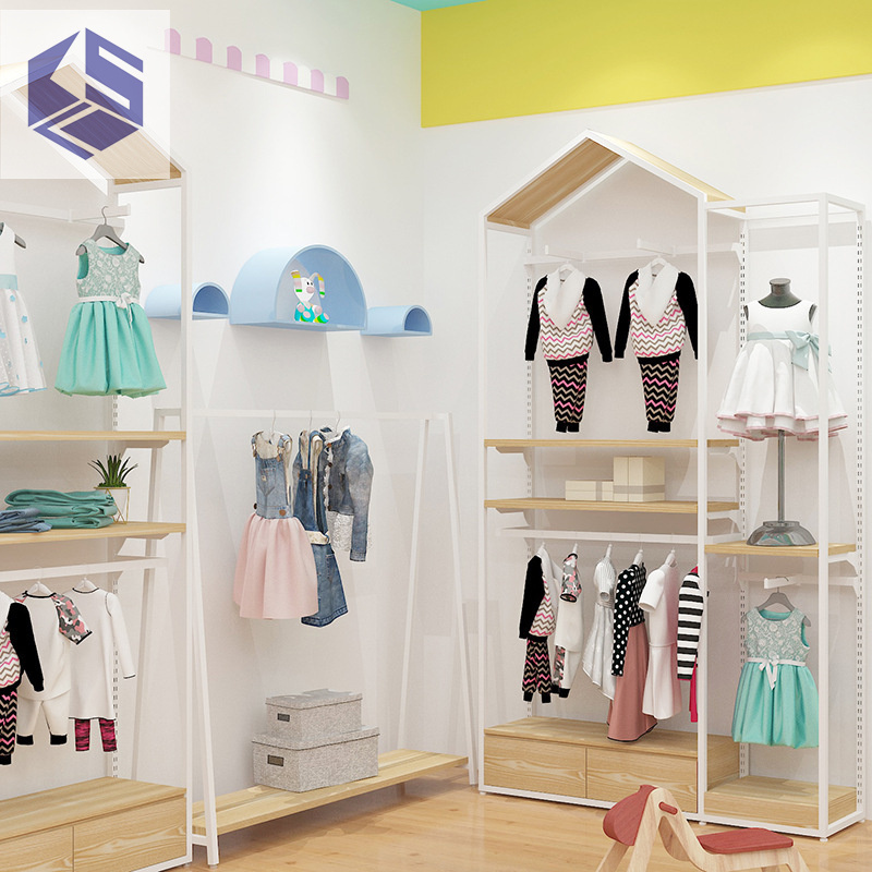 Children's clothing shelves floor hanger house modeling display rack simple children's clothing store display rack wall