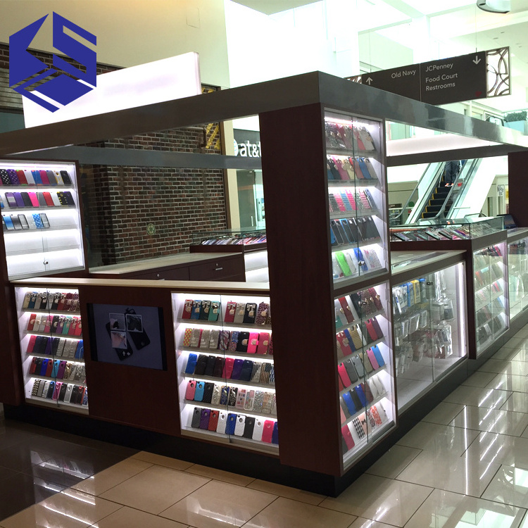 Hot sale shopping mall kiosk furniture design mobile phone accessories kiosk display glass cell phone kiosk ideas