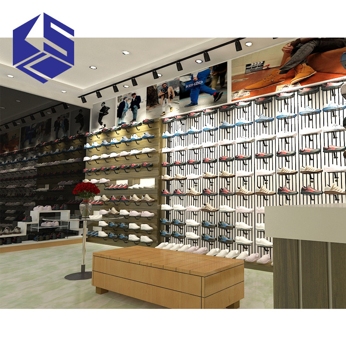 Commercial shoes store equipment shoe display case wall mounted sport shoe display furniture shelf design for sale