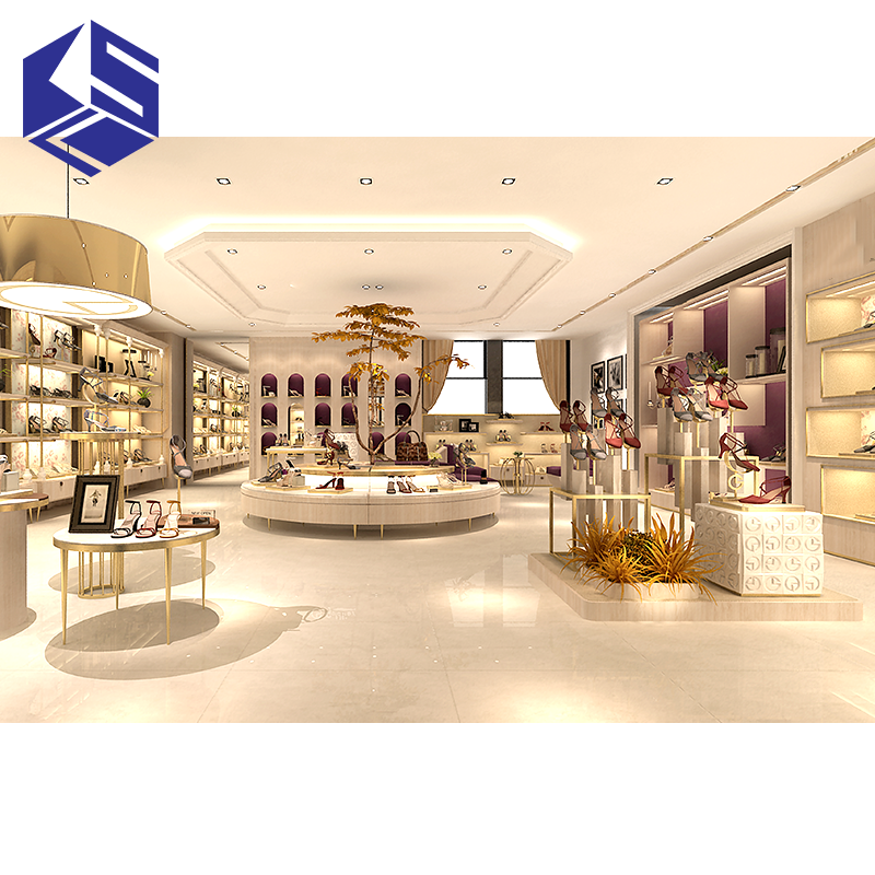 luxury retail interior design store custom wall metal women shoe display rack