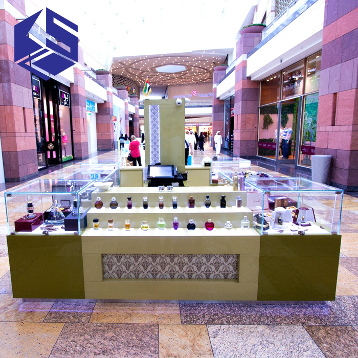 High end glass mall kiosk display furniture luxury perfume kiosk for sale