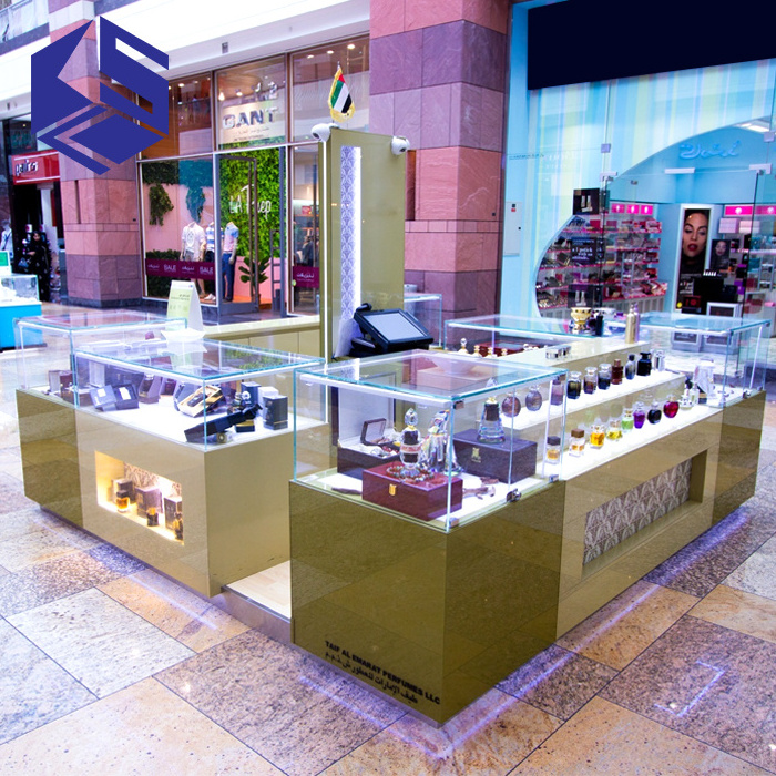 High end glass mall kiosk display furniture luxury perfume kiosk for sale