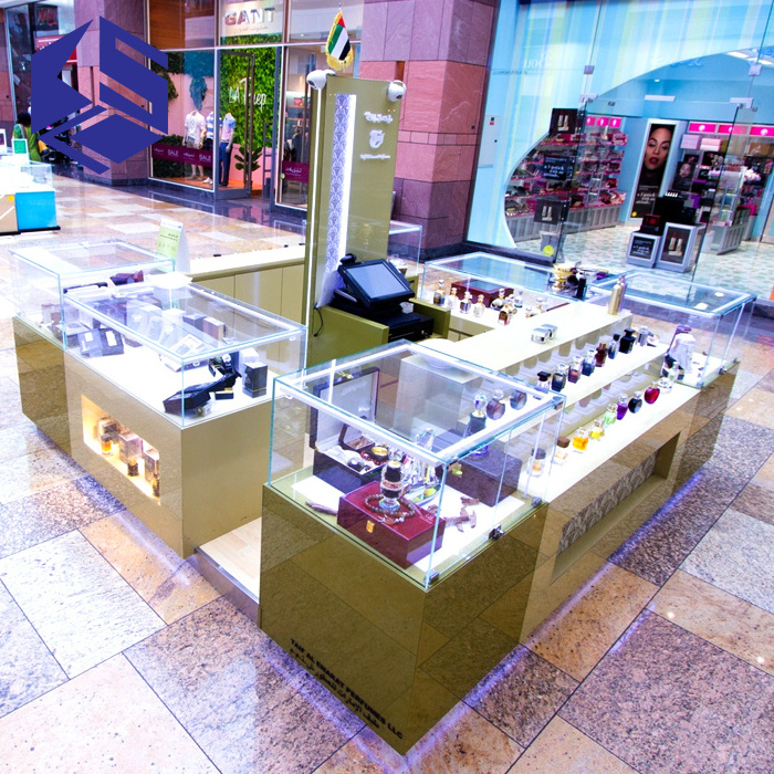 High end glass mall kiosk display furniture luxury perfume kiosk for sale