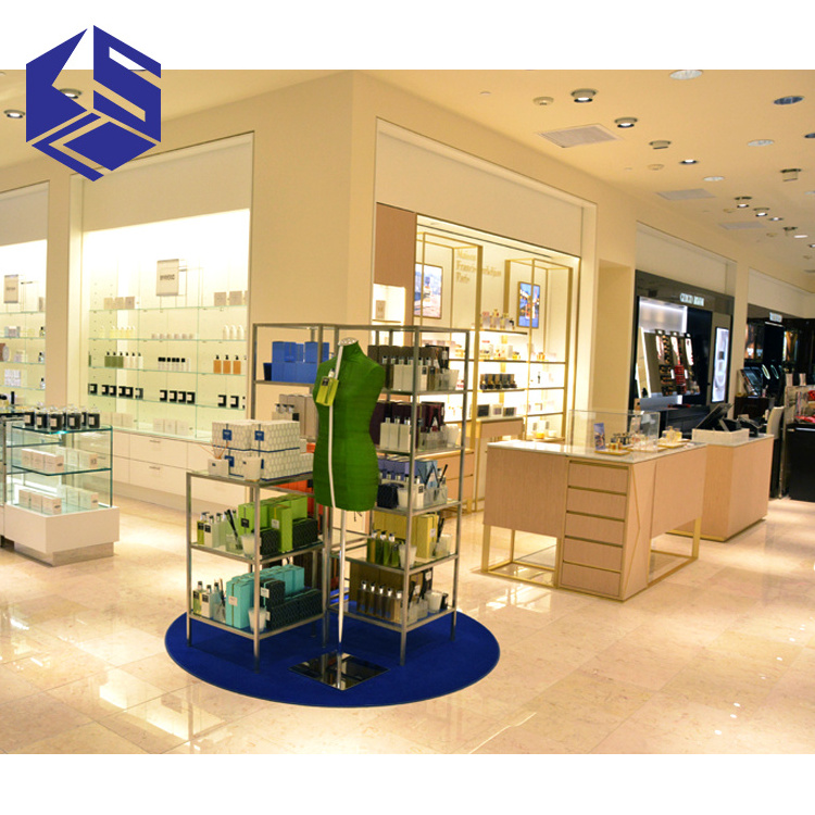 Newest popular cosmetic shop counter design makeup display cabinet