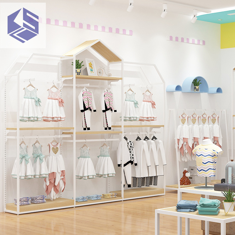 Children's clothing shelves floor hanger house modeling display rack simple children's clothing store display rack wall