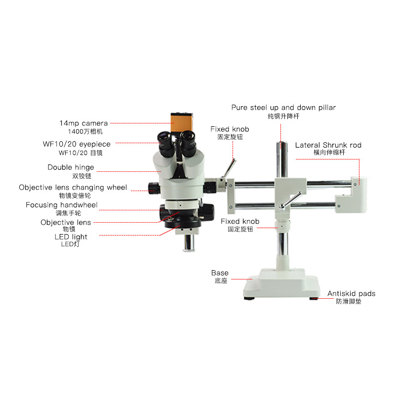 kailiwei 3.5X-45X Stereo Trinocular Microscope For Soldering Phone Repair Microscope Boom Stand with 14MP CAMERA