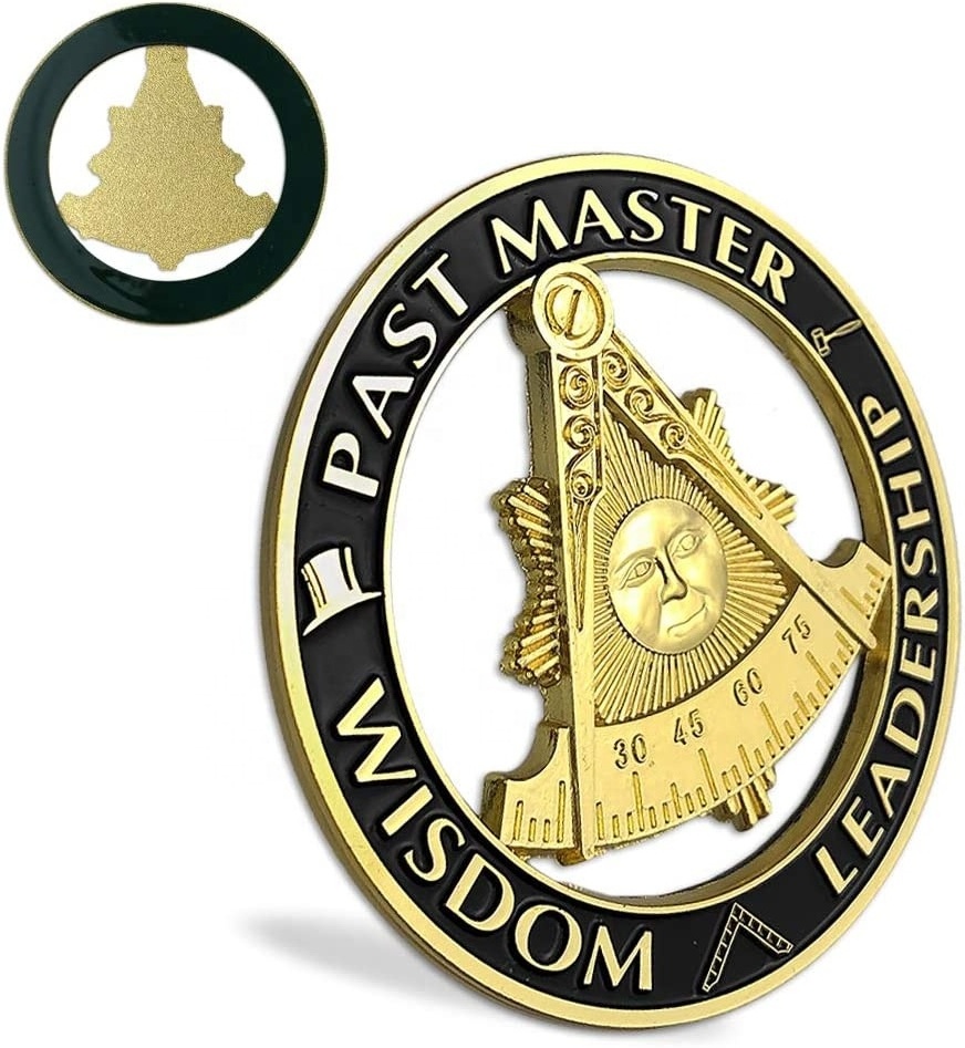 Past Master Masonic Car Emblem Black & Golden Mason Metal Auto ABS Decal