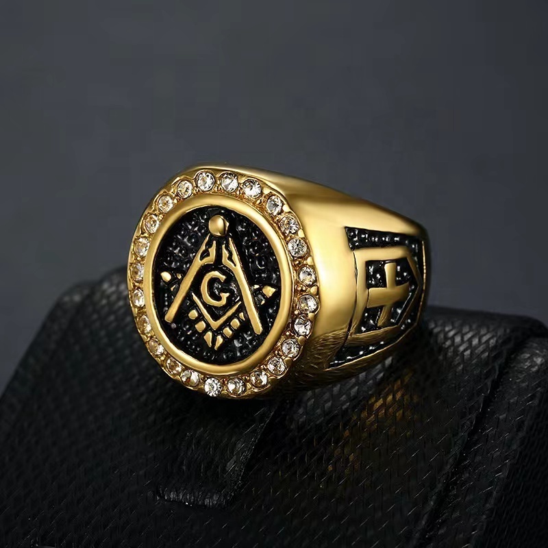 Hot sales Men's Big Size Masonic Ring Gold Plated Square Ring Titanium Steel Silver Ring For Decoration