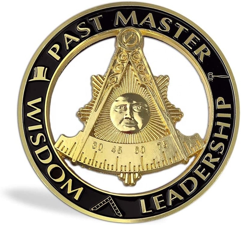 Past Master Masonic Car Emblem Black & Golden Mason Metal Auto ABS Decal