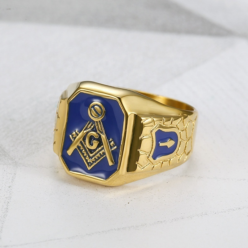 Hot sales Men's Big Size Masonic Ring Gold Plated Square Ring Titanium Steel Silver Ring For Decoration