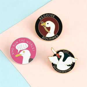 Round Custom Enamel Funny Seagull Dagger Goose Brooch Cartoon Animal Lapel Pin