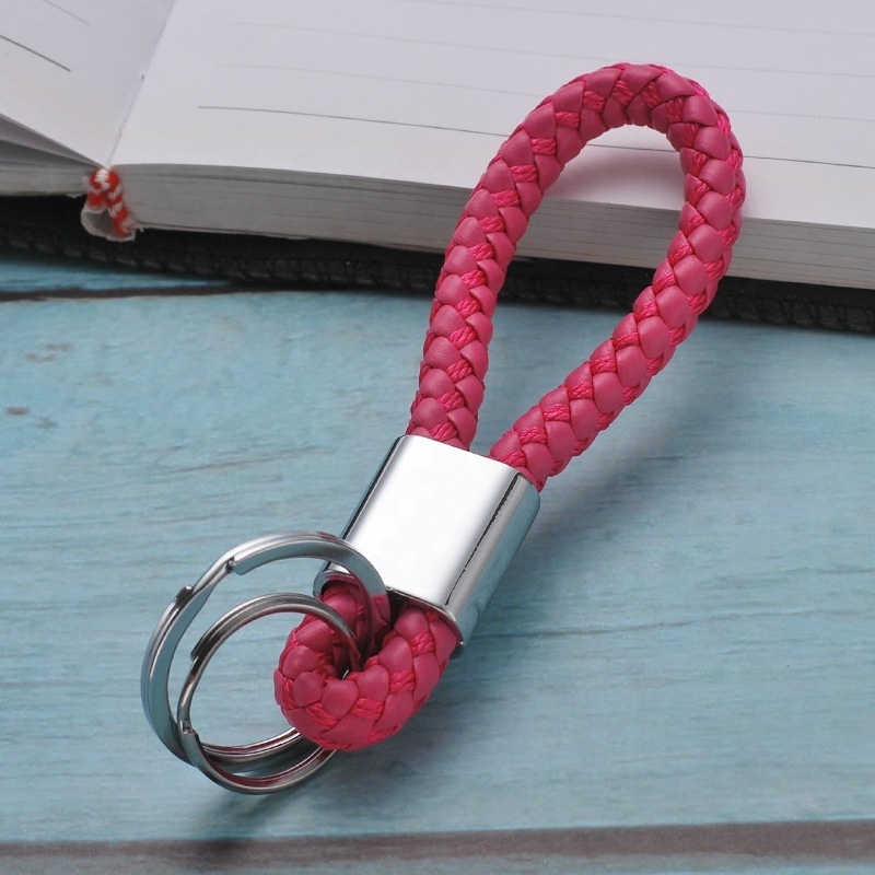 Woven Leather Rope Double Loop Metal Unisex Car Phone Pendant Creative key chain ring