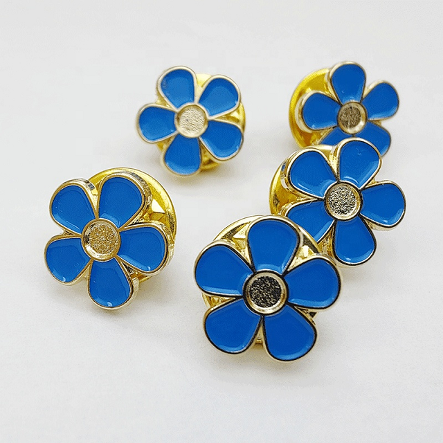 Aluminum Alloy Brass Bronze Gold Top Selling Masonic Forget me Not Flowers Blue Soft Enamel Lapel Pin Badges Wholesale