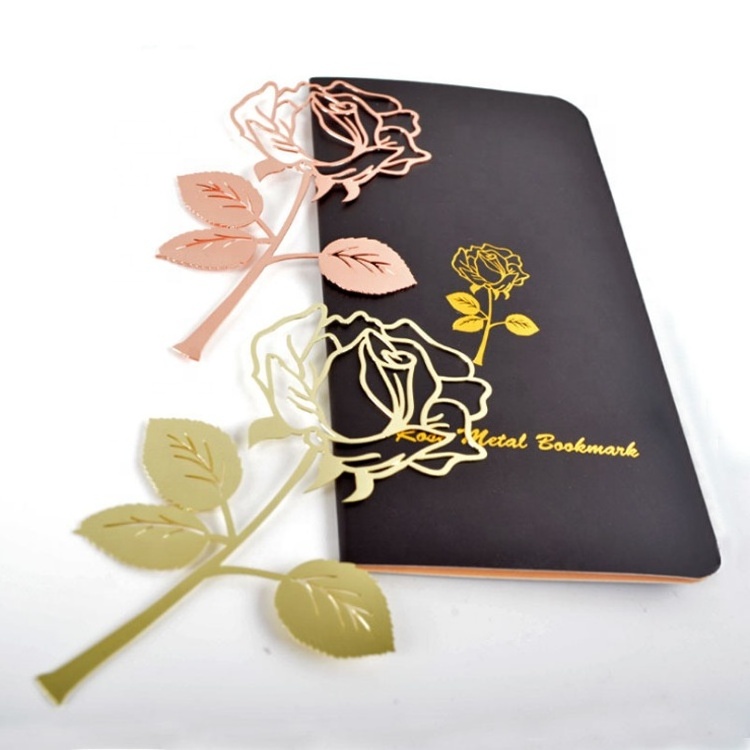 Birthday gift Customization Hollow out Rose shape Gold plated metal bookmarks to friend