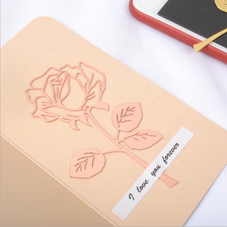 Birthday gift Customization Hollow out Rose shape Gold plated metal bookmarks to friend