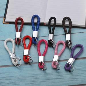 Woven Leather Rope Double Loop Metal Unisex Car Phone Pendant Creative key chain ring