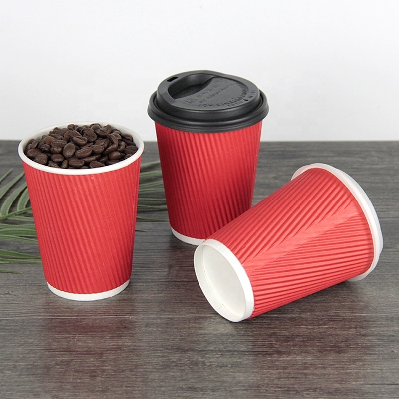 High Quality Food Grade Ripple Wall Paper Cups with PP PS Lid Made by 100% Eco Friendly Food Grade Raw Paper