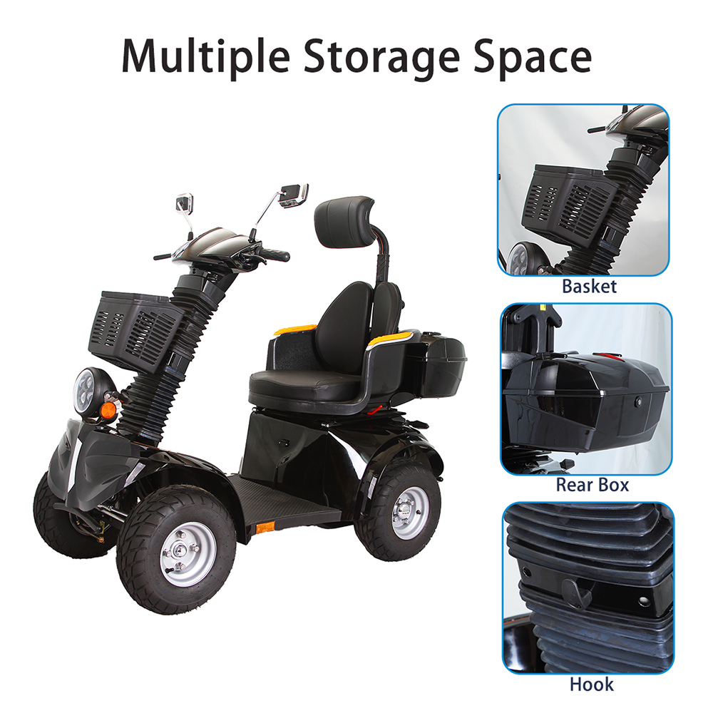 KSM-910B Power Scooters Folding Walkers for Elderly Double Seat Heavy Duty 4 Wheel Enclosed All Terrian Mobility Scooter