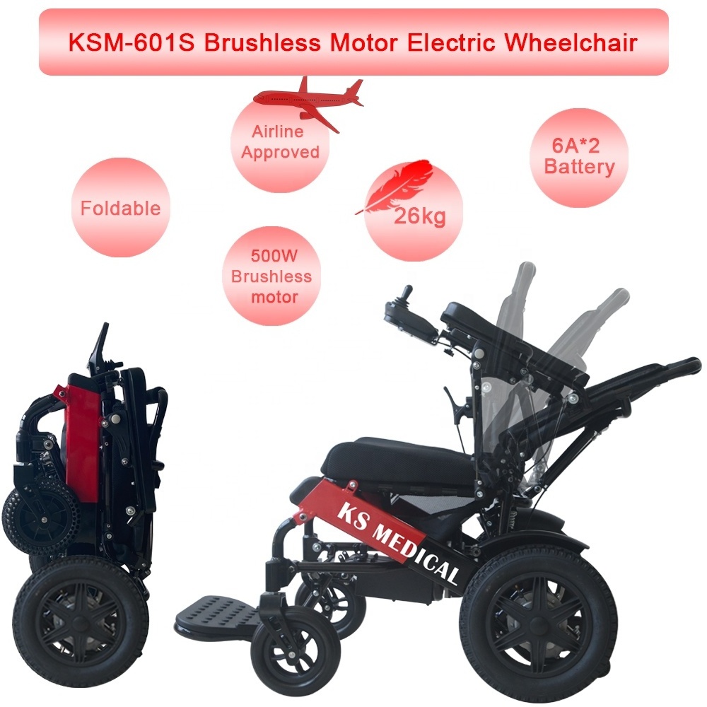 KSM-601S Brushless 500W lightweight power wheelchair with 6AH travel battery remote control electric wheelchair