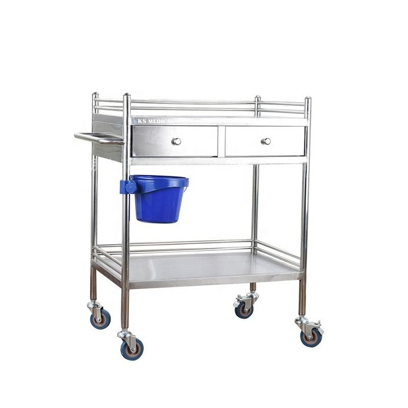 KSMED Medical trolley stainless steel instrument trolley double drawer hospital crash cart medical trolley price