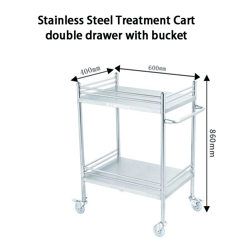 KSMED Medical trolley stainless steel instrument trolley double drawer hospital crash cart medical trolley price