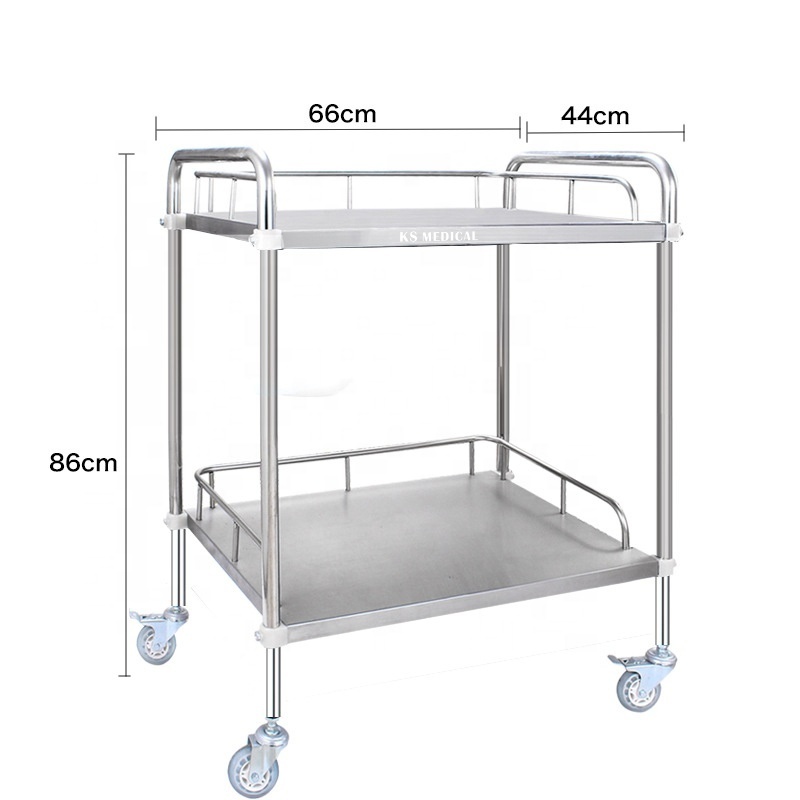 KSMED Medical trolley stainless steel instrument trolley double drawer hospital crash cart medical trolley price