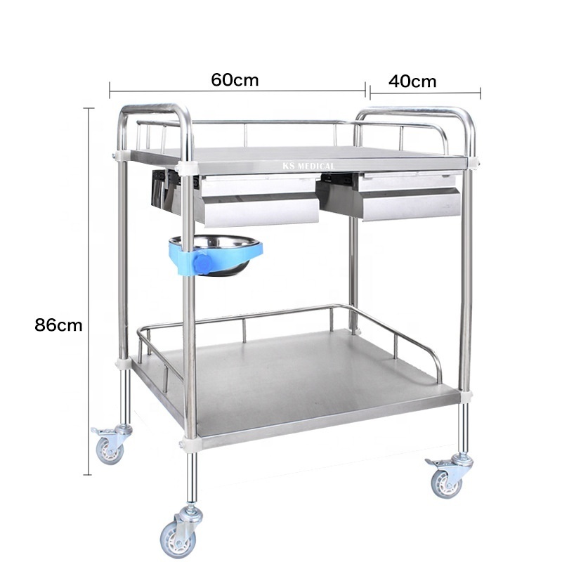 KSMED Medical trolley stainless steel instrument trolley double drawer hospital crash cart medical trolley price