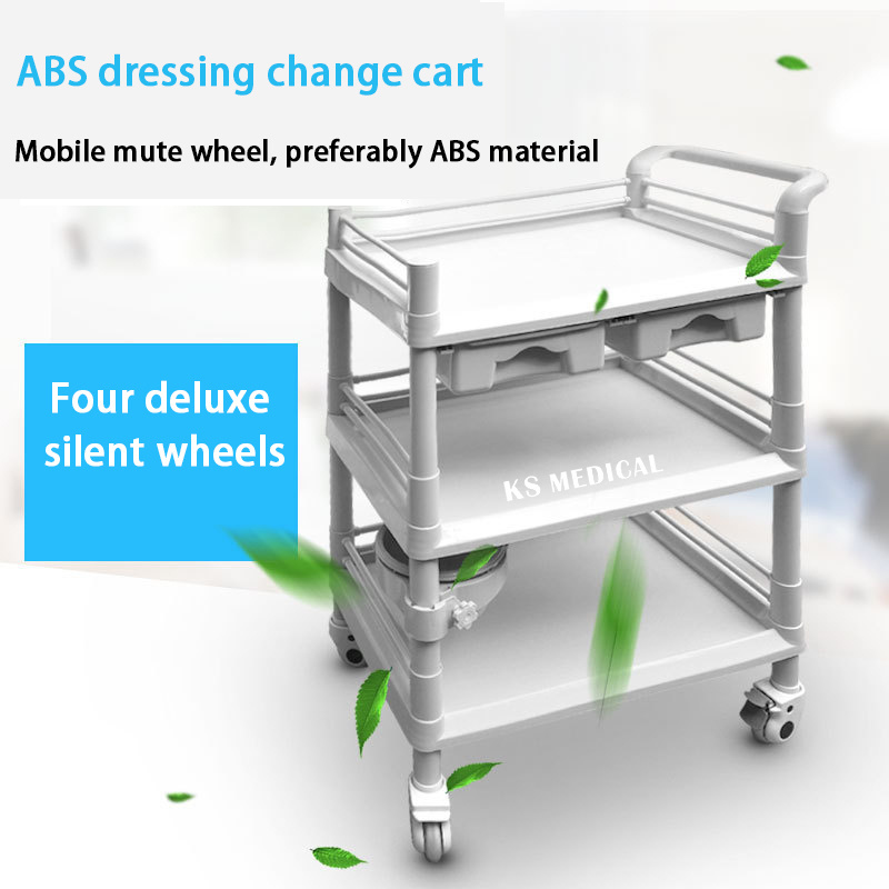 KSMED Trolley Medical Factory Supply Surgery Stainless Steel Instrument Trolley with Wheels and 2 Drawer Medical Trolley Cart